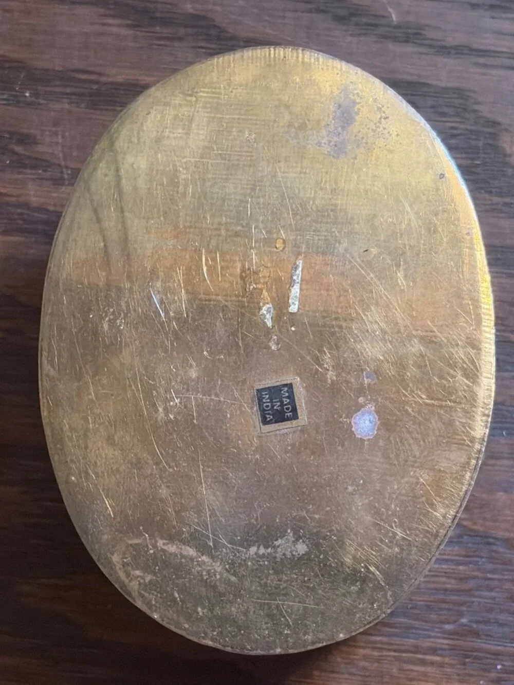 Vintage Indian Brass Oval Trinket Box With Engraved Floral Design